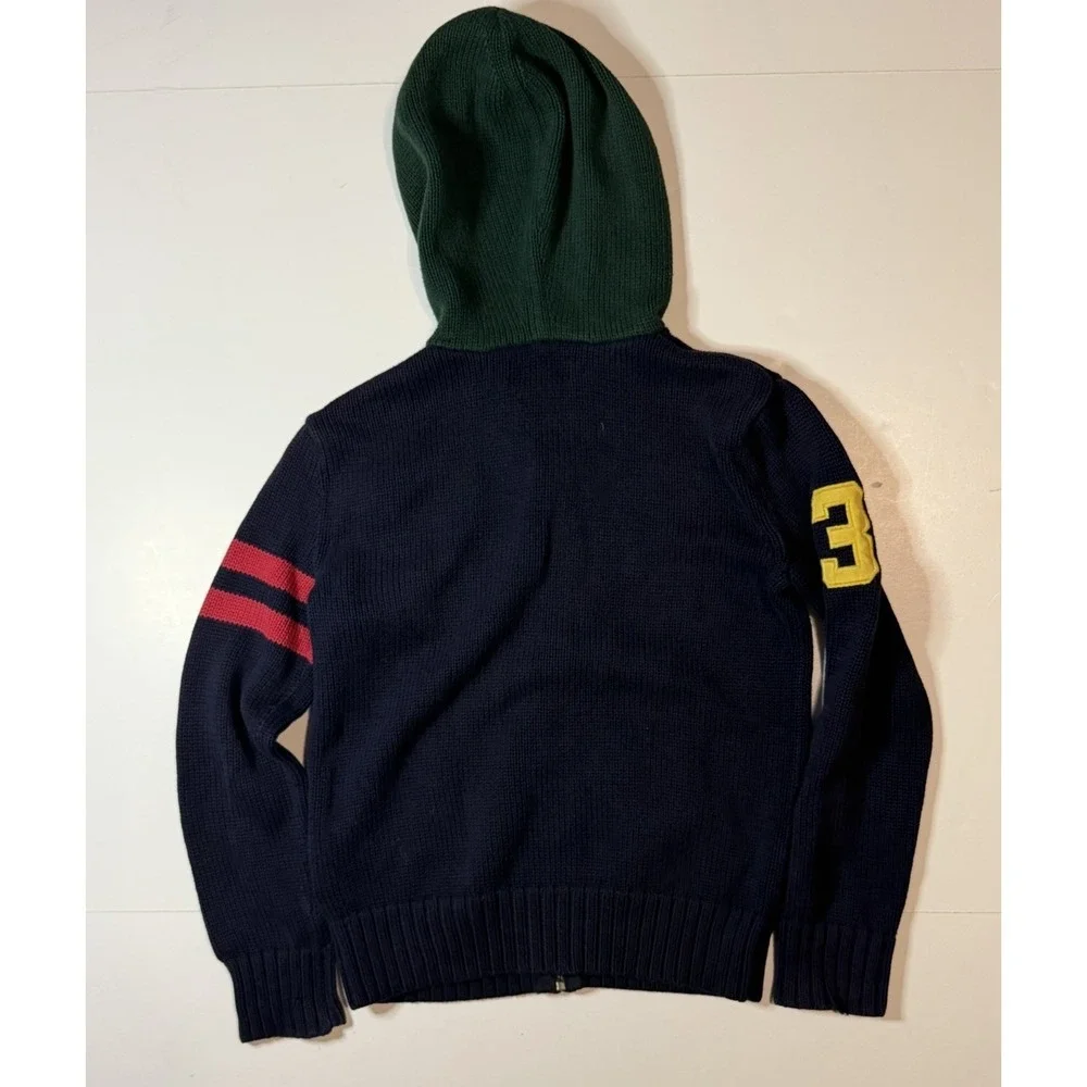 Polo Ralph Lauren Kids Big Pony Full Zip Knit Hoodie Navy Green Size Small 8